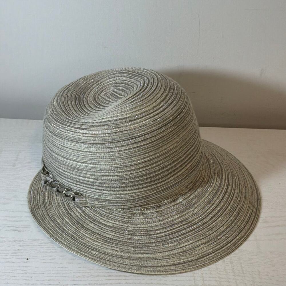 August Hat Company Metallic Silver Gray Straw Sun Hat